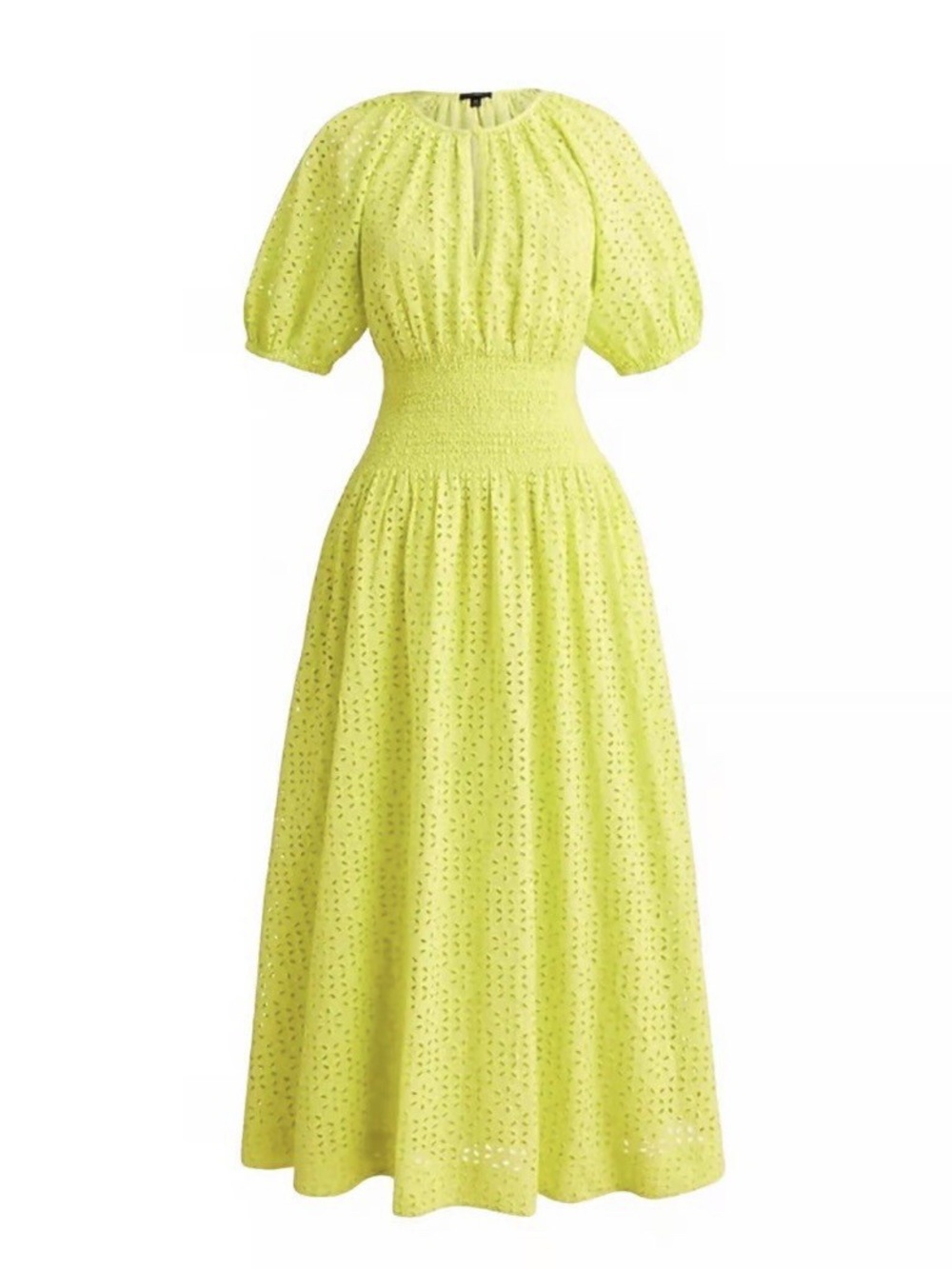 J. Crew Provence smocked-waist midi dress in eyelet (Sz XL) Lime Green Cotton
